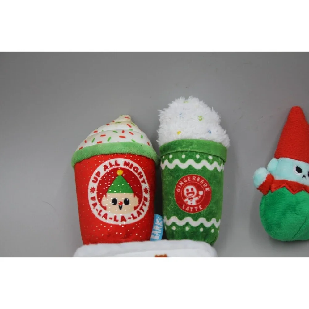 Bark Box Dog Toy Christmas Lot Of 7 Gnomes Candy Land  Coffee Lattes Shirt Small